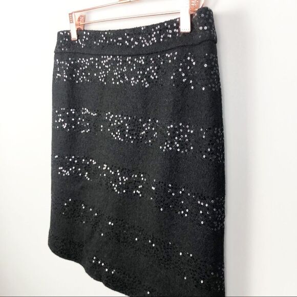 LOFT | Sequin Stripe Wool Blend Skirt Black Size 4 - Picture 4 of 9